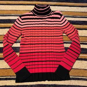 Vintage 90s Y2K Sweater Stripe Ribbed Jones New York Medium Pink Black tight
